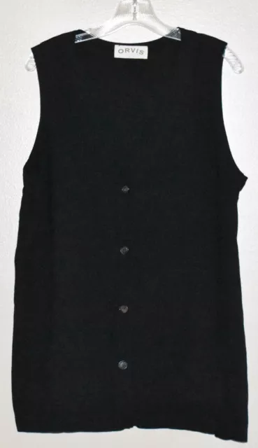 Orvis Women’s Black Linen Blend Button Front Sleeveless Tunic Vest Size (L)