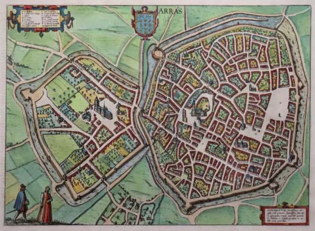 Arras - Atrebatum - marrone e Hogenberg - incisione originale su rame del 1580