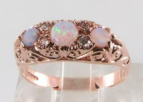 Large 9K 9Ct Rose Gold Victorian Ins Opal & Diamond Ring Free Size