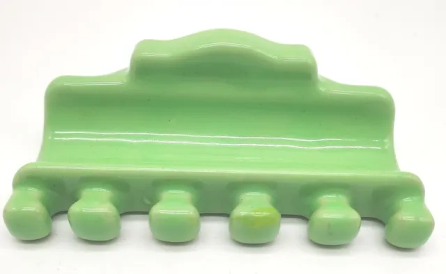 Vintage Green Porcelain Toothbrush Holder Wall Mount Ceramic 5 Slots