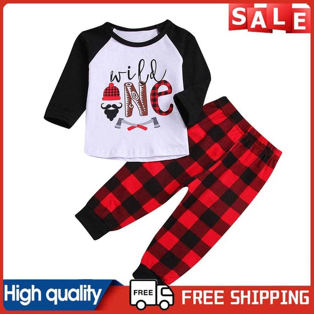 Set vestiti bambine bambine maniche lunghe stampa lettere top + pantaloni a quadretti