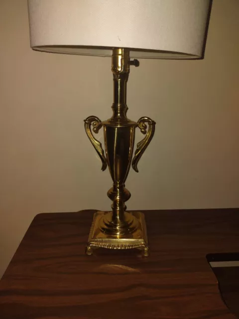 Vintage Heavy Solid Brass Urn Style Lamp Handles Huge 3-Way Table Lamp Trophy