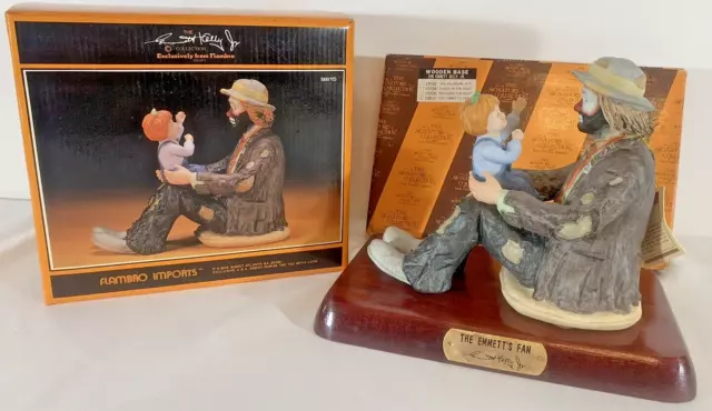 Emmett Kelly, Jr.🤡Signature Coll. Flambro Bisque#9815 "THE EMMETT'S FAN" w/Base