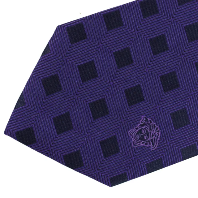 100% New VERSACE Silk Tie Purple Geometric Necktie - Original Gift Box 231296