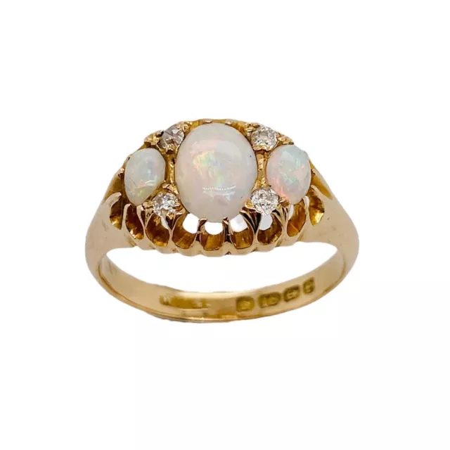 Ladies 18ct Yellow Gold White Crystal Opal Diamond Dress Ring Preloved VAL$2800