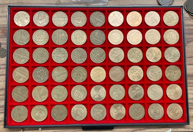 Lot monnaies françaises 54 pièces 10 Francs Mathieu Et Commémoratives