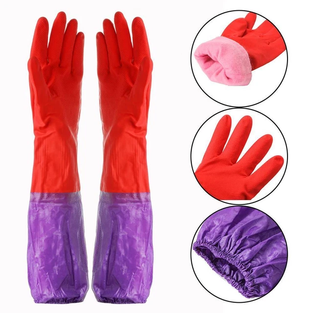 1 Pair Rubber Gloves Waterproof Dishwashing Cleaning L6X2 E8N4 Long O2Q1 L7G0