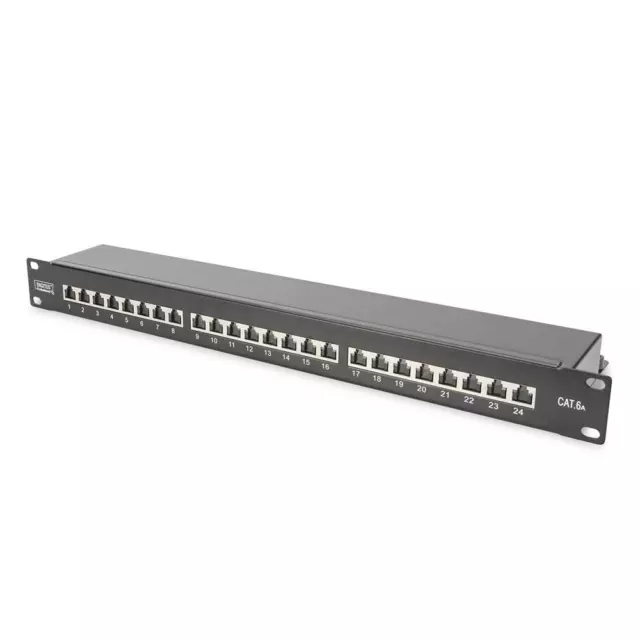 DIGITUS CAT 6A Klasse EA Patch Panel geschirmt 24-Port 1HE 8P8C schwarz RAL 9005