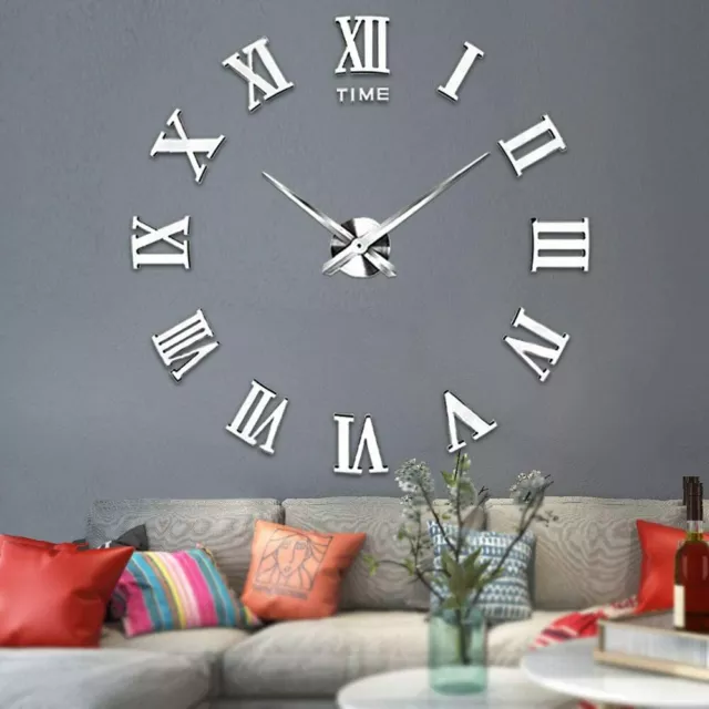 Stick On Wall Clock DIY Large Modern Design Decal 3D Stickers Mute Decorative UK