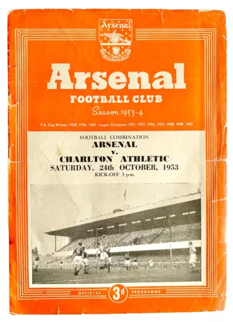 Arsenal Home Programme v Charlton - Combination/Reserves - 24th October 1953