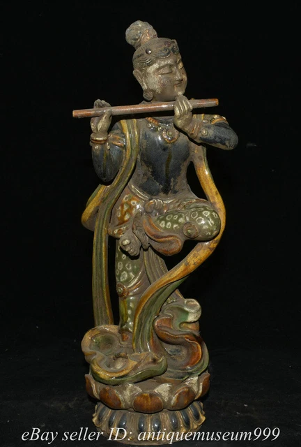 17.8" Old Chinese Tang Sancai Ceramics Dynasty Female Celestial Piper Statue