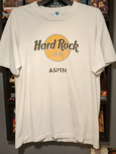 Vtg 90s Hard Rock Cafe Aspen T-Shirt Sz XL White Made In USA Single Stitch