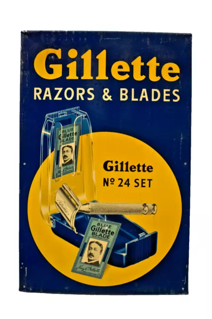 Letrero de lata publicitario vintage Gillette hecha en Inglaterra ""01