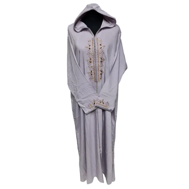 Women's Moroccan Lilac Cotton Malifa Wool Blend Long Sleeve Hooded Djellaba J...