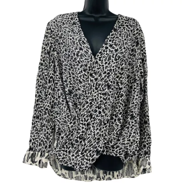 Derek Lam Crosby 10 Women's Silk Animal Print Top Faux Wrap Surplus Size L/XL