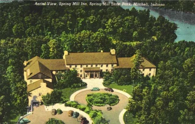 Spring Mill Inn State Park Postcard Mitchell Indiana Aerial View