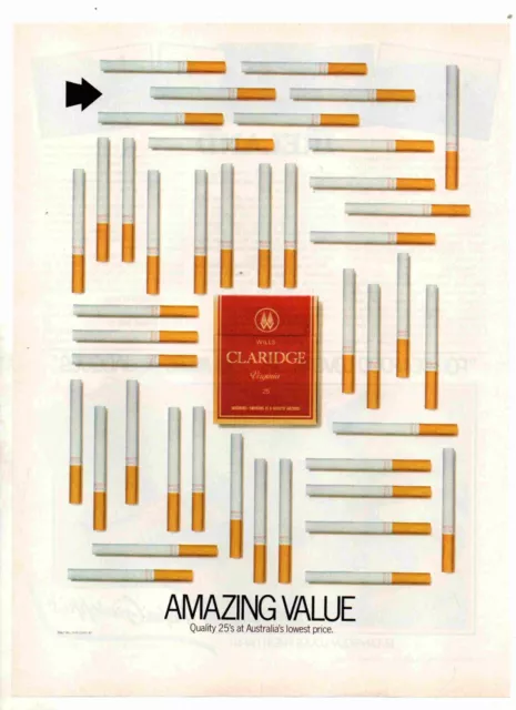 CLARIDGE 25s CIGARETTE Advert, Advertisement 1982 Tobacco PRINT AD