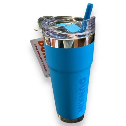 DUNKIN DONUTS 24 Oz Insulated Stainless Steel Travel Tumbler Mug Cup Blue New