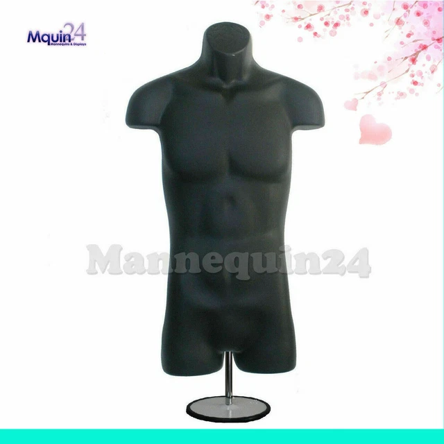 MALE TORSO MANNEQUIN BLACK with TABLE TOP STAND + HANGING HOOK MEN