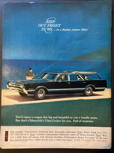 13.75” 1966 Oldsmobile Vista-Cruiser Wagon “Full of Surprises" Vintage Print Ad