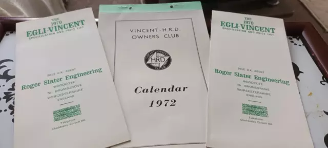 Egli Vincent 1972 Calendar And Price Lists