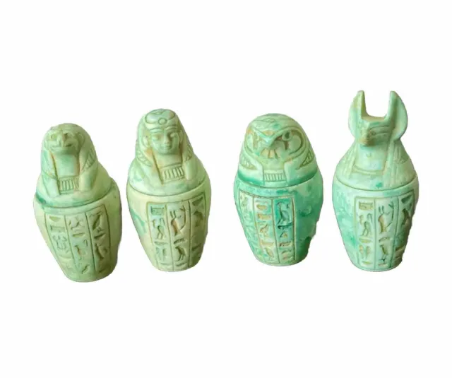 Set Of 4 Antique Collection Egyptian Ancient Canopic Jars Organs Storage Statues