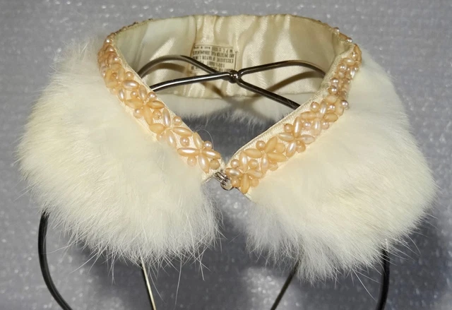 cOLLAR FANCY 100% RABBIT FUR FAUX PEARL TRIM WPL VINTAGE FASHION JAPAN neocurio