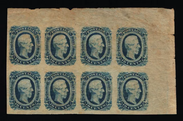 Genuine Confederate Csa Scott #12 Block-8 Mint Og Deep Blue Die-B Keatinge Ball