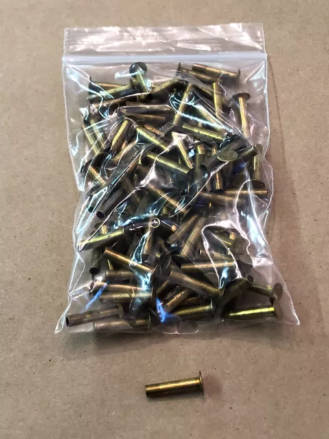 100 Pack Semi Tubular Flat Head Brass Rivets 3/8 Dia Head 7/8 Long X 3/16 Dia (B