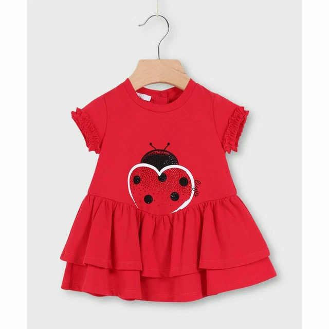 LIU JO Abito jersey cotone neonata bambina rosso coccinella volants 6 mesi
