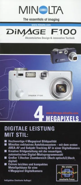 Minolta Dimage F100 Prospekt 2002 5/02 D Folder Digitalkamera Kamera