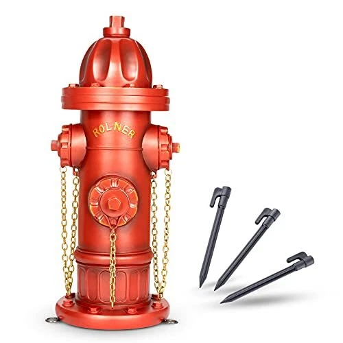 - Dog Fire Hydrant Garden Statue + 3 Stakes - 18 Inches Tall