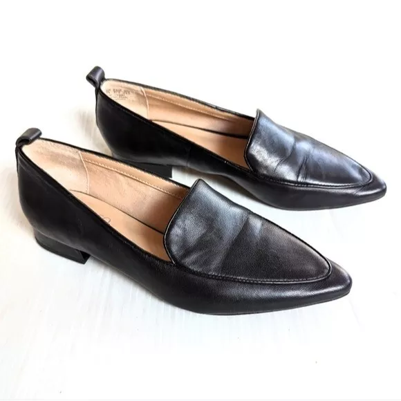 FRANCO SARTO Studio black leather pointed toe loafers flats