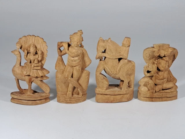 Hand Carved Wood Figures 3" - Lot Of 4 - Very Nice Detail -K