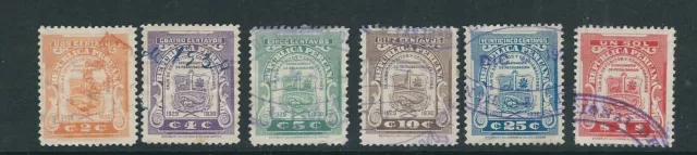 Perú 1929 Revenue Colección Dept (?) 6 Diff 1929-1930 Serie F/VF Usado