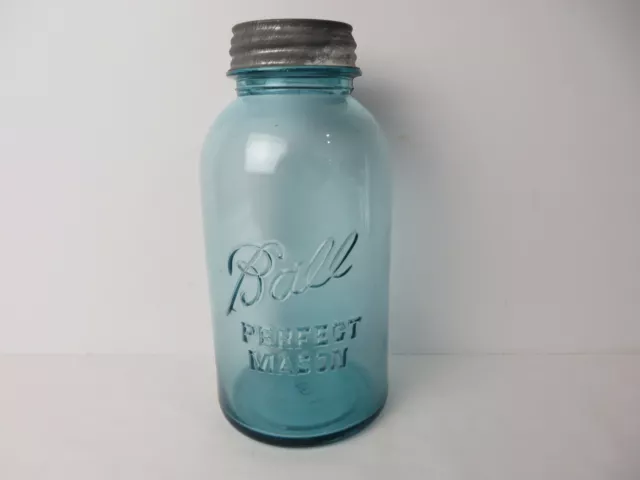 Vintage Ball Perfect Mason Jar Half Gallon Aqua Blue #3 Zinc Lid  #12365