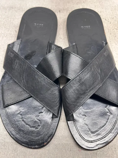 Hugo Boss black leather men’s sandals size 41 / 10 Retail: $1350