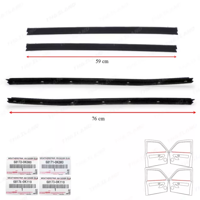 For Toyota Fortuner SUV 2016 '22 Set 4Dr Inner Weatherstrip Door Belt Glass