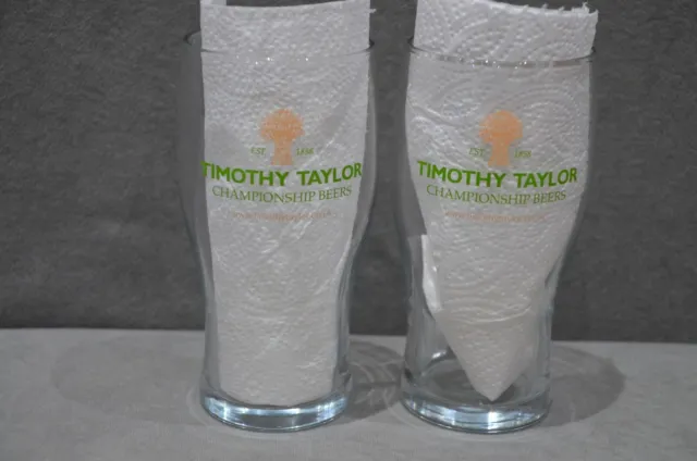 2x Timothy Taylor's Championship Beers Toughened One Pint 20oz Tulip Glass M12