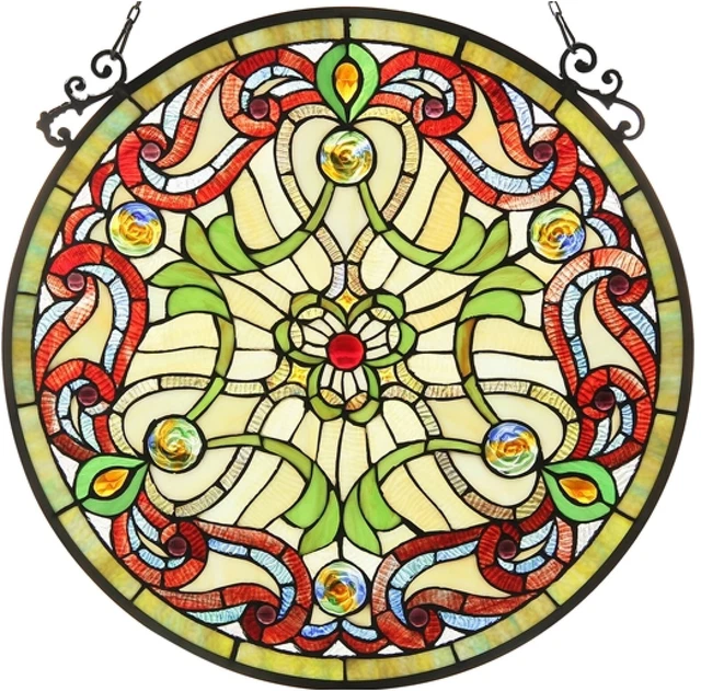 23.4" x 23.4" Rosalina Tiffany Style Stained Glass Window Panel