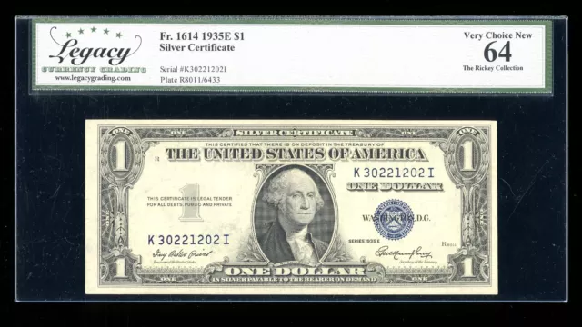 DBR 1935-E $1 Silver Fr. 1614 KI Block Legacy 64 Serial K30221202I