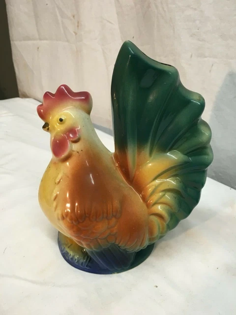 Vtg RARE 1940-50’s USA Pottery Art Royal Copley Rooster Chicken Figurine Bank