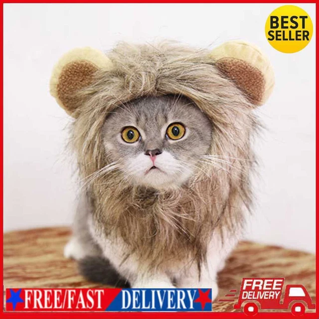 Peluca de juguete para gato sombrero de león accesorios decorativos cálidos ajustables (marrón oscuro 28 cm)
