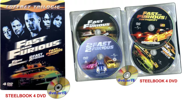 DVD : FAST AND FURIOUS TRILOGIE 4 DVD Vin Diesel & Paul Walker - STEELBOOK -RARE
