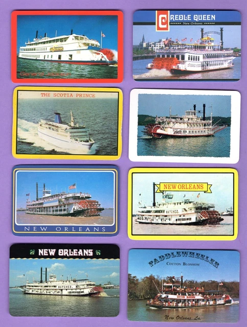 8 Single Swap Playing Cards RIVERBOATS PADDLE WHEELS STEAMBOATS SOUVENIR ADS