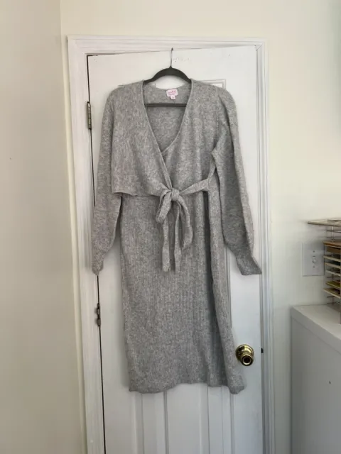 Isabel Maternity Gray Grey Sweater Wrap Dress Size Small