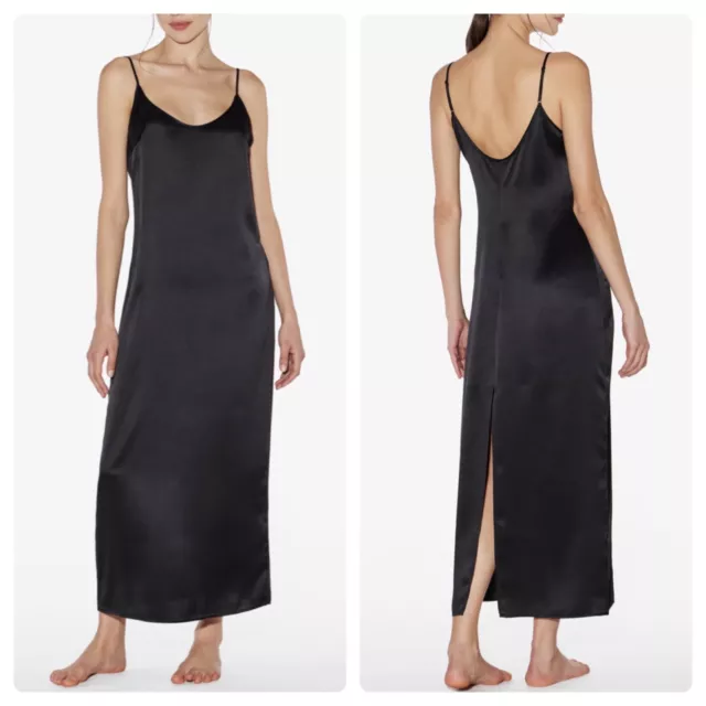 NEW La Perla Size Medium Black 100% Silk Long Maxi Slip Dress with Back Slit