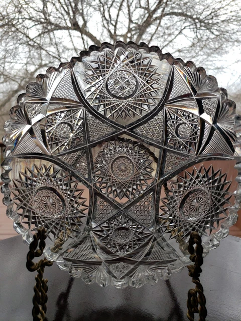 8" Serving Bowl American Brilliant Period Cut Glass Crystal (24 Point Hobstars)