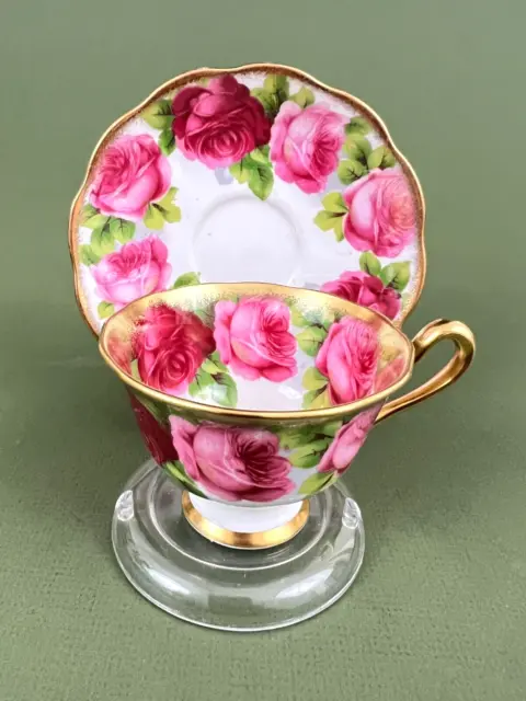 Royal Albert Old English Rose Treasure Chest Avon Tea Cup Saucer Gold Brush Trim