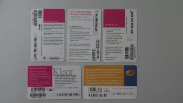 5 Telefonwertkarten Telefonkarten Österreich, T Mobile und Klax.max. 2